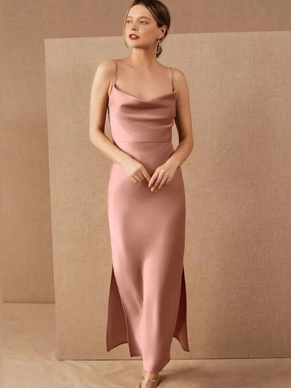 BHLDN Anthropologie Cali Blush Pink Slip Dress Bridesmaid Midi Women's 0